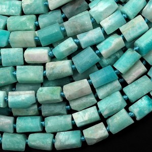 Perles d'Amazonite Naturelle du Pérou Facettées Mat Tubulaires Bleu Vert Aqua pour Bijoux et Fournitures de Bricolage - Product Image 1