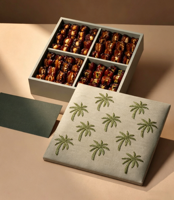 Boîtes cadeaux personnalisées en papier pour chocolats, avec broderie de perles solaires sur tissu, emballage 4 compartiments, pour desserts, barres chocolatées et dattes