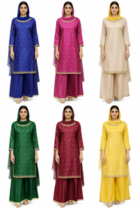 Salwar Kameez en soie violette avec broderies dorées et perles pour femmes, tenue traditionnelle indienne et pakistanaise pour mariage - Product Image 2