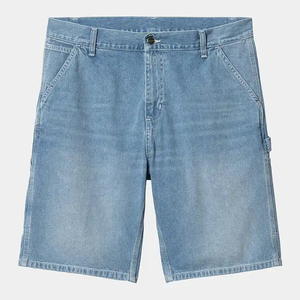 mens light wash blue denim carpenter shorts utility side pockets <b>hammer</b> <b>loop</b> relaxed wide leg fit casual workwear jorts clothing - Product Image 4