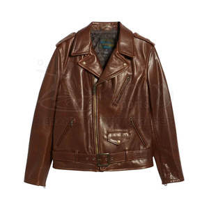 PURITY SPORTS Men's Brown Genuine Leather Breathable Windproof Moto <b>Jacket</b> Zipper Closure Customized Collar <b>Slim</b> <b>Fit</b> Winter Wear - Product Image 4