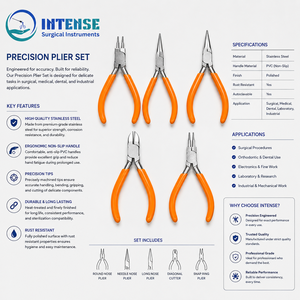 OEM 5 Piece Precision Jewelry <b>Pliers</b> <b>Set</b> Stainless Steel Mini Beading Tool Kit with PVC Handles - Product Image 5