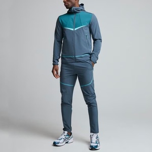 <b>Men's</b> Gray <b>White</b> Color Block Hooded Tracksuit Full Sleeve Zipper Sporty Jogger <b>Pants</b> With Side Pockets Autumn Casual Wear - Product Image 1