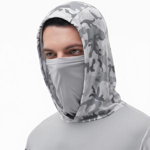 Camiseta con Capucha de Manga Larga con Camuflaje Gris para Hombre, Máscara Facial, Protección UV, Sudadera para Pesca - Product Image 3