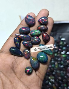 Opale noire éthiopienne 100% naturelle de haute qualité, cabochon, prix de gros, lot, fabrication artisanale de bijoux en opale noire éthiopienne - Product Image 1
