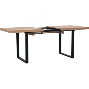 Industrial Modern Minimalist <b>Extendable</b> <b>Table</b> Oak <b>Wood</b> Pattern Melamine Desk Black Metal Base <b>Table</b> for Cafe Office Hotel - Product Image 4