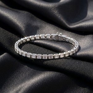 Luxury East West Bezel Set Emerald Shape CVD HPHT Lab Grown Diamond 14k Solid Gold IGI Certified <b>Bracelet</b> Fine Jewelry Women - Product Image 4