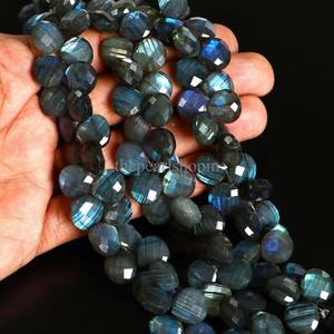 Perles de labradorite naturelle facettées en forme de cœur, 11-12 mm, bleu flash, perles de pierres précieuses de labradorite, brin de 8 pouces pour la création de bijoux - Product Image 5