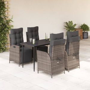 Conjunto de Comedor de Jardín Ajustable de Ratán Sintético Gris con Reposapiés Medianos para Comer al Aire Libre - Product Image 1