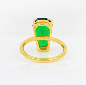 <b>Emerald</b> Quartz Synthetic Gemstone 10x17mm Coffin Shape Prong Setting 925 <b>Silver</b> 18K Gold Plated Fashion <b>Ring</b> For Women's Jewelry - Product Image 3