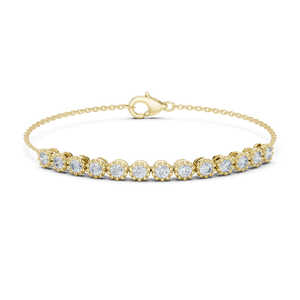 Pulsera de Lujo Ajustable para Mujer, Estilo Tenis, con Diamantes Cultivados en Laboratorio, Corte Redondo, Oro Amarillo de 18k, con Diseño de Halo Real - Product Image 1