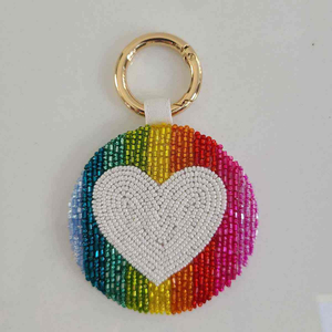 Letter Seed Beads Embroidered Keychain Round Zinc Alloy Durable Handmade Woven Style Simple Design - Product Image 4