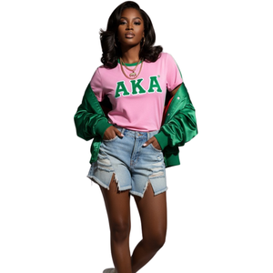 T-shirt Femme Rose & Vert AKA, Imprimé Graphique Classique, Col Rond, Manches Courtes, Décontracté, Doux et Confortable, Style Grec - Product Image 1