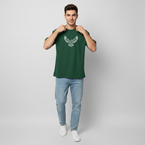 T-shirt en molleton épais 260 GSM en polyester/coton de qualité supérieure pour homme, avec logo personnalisé imprimé sur le devant, coupe oversize décontractée à épaules tombantes - Product Image 4