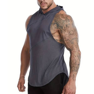 Débardeur à capuche personnalisé avec logo pour homme, idéal pour la musculation et la gym, coupe décontractée - Product Image 1
