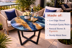 Mesa de Centro Redonda de Resina Epoxi de Lujo, Mesa de Madera Azul Océano, Mesa de Centro Estilo Río Hecha a Mano, Muebles Modernos para Sala de Estar - Product Image 6