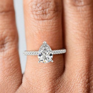 IGI Certified 2CT Pear Cut Lab Grown Diamond <b>Ring</b> 18K White Gold | Luxury Bridal Engagement <b>Ring</b> | Pave Band Wholesale Manufac - Product Image 6