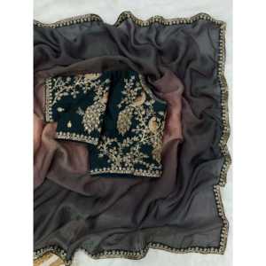 ส่าหรีของผู้หญิงที่มีลำดับและงานปักลวดลาย - Product Image 3