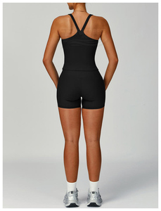 ชุดโยคะแบบสองชิ้น เสื้อกล้ามรัดรูปเอวสูง กางเกงขาสั้น ผ้าริบเนื้อแน่น ป้องกันรอยยับ สำหรับวิ่งออกกำลังกาย พร้อมโลโก้แบบกำหนดเอง สำหรับผู้หญิง - Product Image 6