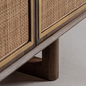 Buffet moderne en teck et rotin avec portes en cannage naturel – Console de rangement de luxe pour salon, hôtel et villa - Product Image 5