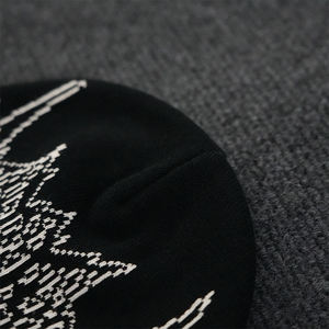 Bonnet en tricot noir avec broderie de lettres blanches, style streetwear, chapeau d'hiver unisexe adulte 56-58CM - Product Image 4