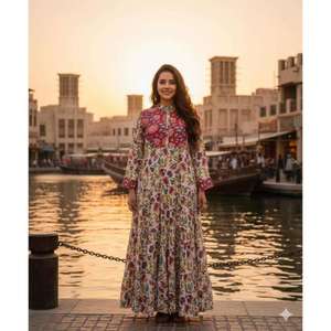 Robe longue maxi vert floral pour femme, manches longues, style vintage bohème, coupe ample, décontractée, pour l'été, vente en gros - Product Image 2