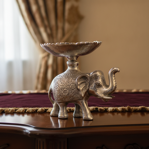 Statue d'éléphant artisanale en métal moulé avec bol à fleurs festonné, centre de table décoratif pour salon, décoration festive - Product Image 6