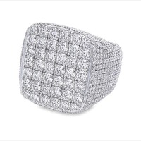 Bague de luxe style hip-hop en argent sterling 925 plaqué rhodium, sertie de moissanite VVS