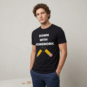 เสื้อยืดพิมพ์ลาย Down With Homework เสื้อยืดคอกลมแขนสั้นลำลองสำหรับผู้ชายผ้าฝ้ายเจอร์ซีย์ทรงพอดีตัว - Product Image 6