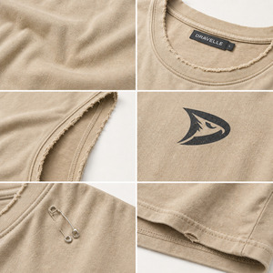 Bulk Personalized Men’s Oversized Sleeveless Muscle Tee <b>Y2K</b> Grunge Distressed Cotton Tank <b>Top</b> Beige Low Price Wholesale - Product Image 6