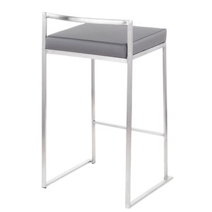 Contemporary Fuji Counter <b>Stool</b> by Fuji Set of 2 Stainless Steel with Grey Faux <b>Leather</b> Cushion Stackable Dining Chairs - Product Image 4