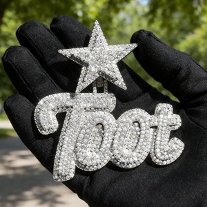 Iced Out Moissanite Star Bail <b>Pendant</b> 925 <b>Silver</b> Hip Hop Style Jewelry Custom Name Letter <b>Pendant</b> <b>Initial</b> Letter <b>Pendant</b> For Men - Product Image 3