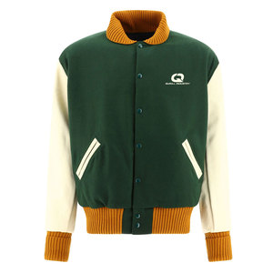 Fashionable Casual Men's Varsity Winter Jacket Stand Collar Front Logo Long Sleeves Relaxed Fit Windproof Breathable Cotton <b>Wool</b> - Product Image 1