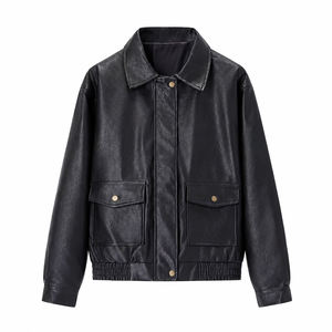 Chaqueta de Motocicleta de Piel de Oveja Tejida para Mujer, Manga Larga, Cuello Alto, Cierre de Cremallera, Estilo Vintage, Ropa de Invierno - Product Image 6