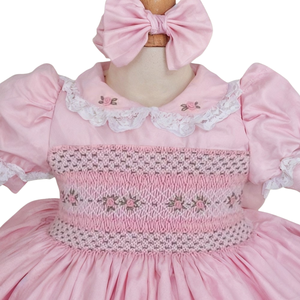 Robe d'été vintage rose smockée faite main Jiefute OEM/ODM sur mesure avec broderie florale pour petite fille, en coton, idéale pour les fêtes - Product Image 3