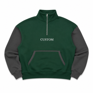 Women Private Label Color <b>Block</b> Quarter Zip Sweatshirt with Front Logo Heavy Fleece Oversized Pullover OEM ODM Supplier Hoodies - Product Image 2