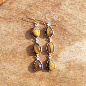 Pendientes Colgantes de Ojo de Tigre Natural, Estilo Bohemio, Hechos a Mano, Chapados en Plata, con Piedras Preciosas, Diseño Único de Alta Calidad para Mujer - Product Image 2