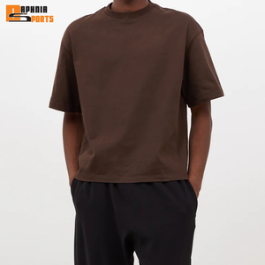High Quality Wholesale <b>Men</b> 100% Cotton Knitted Boxy Fit Drop-Shoulder Cropped T-Shirt Streetwear Regular Fit Customizable - Product Image 3