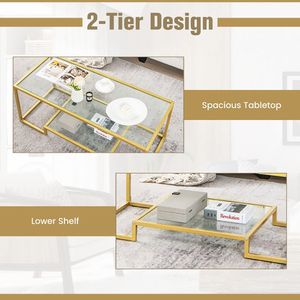 Tavolino da Caffè Moderno a 2 Livelli con Piano in Vetro per Soggiorno 1 Pezzo - Product Image 6