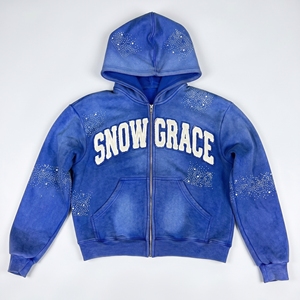 เสื้อฮู้ดซิปสีฟ้า Snow Grace แบบ unisex ผ้าฟลีซลำลองสำหรับฤดูหนาว ทรงโอเวอร์ไซส์บุซับใน ผ้าฝ้าย 80% โพลีเอสเตอร์ 20% ป้องกันขนร่วง - Product Image 1