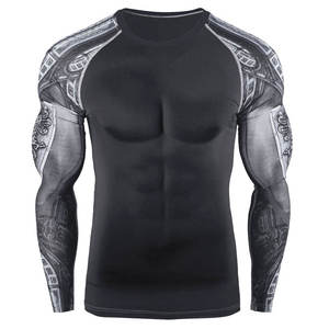 Men's <b>Black</b> Long Sleeve Rash Guard Quick Dry Spandex Polyester <b>Compression</b> <b>Shirt</b> Full Sleeve Sports Top - Product Image 3
