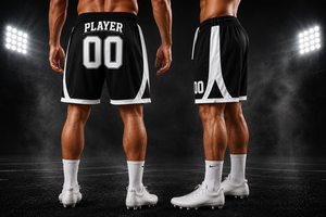 2026 Premium Football Shorts Men <b>Black</b> White Side Stripe Mid Drawstring Quick Dry Sporty Sublimation Print 100% Polyester 120g - Product Image 2