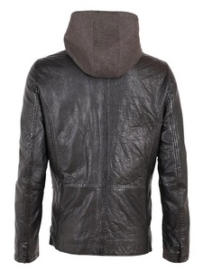 เสื้อแจ็คเก็ตหนังมีฮู้ดสีดำ Lorenzo สำหรับผู้ชาย - Product Image 2
