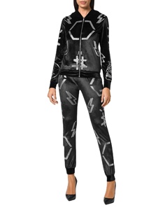 Ensemble de survêtement élégant en velours orné de strass, deux pièces, avec ceinture élastique et cristaux brillants - Product Image 6