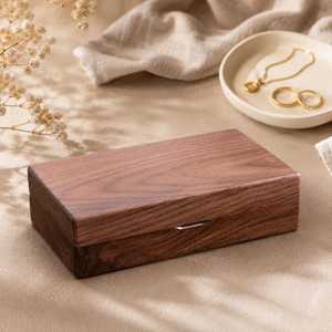 Caja de Joyería Rectangular de Madera Tallada HASAN CRAFT, Diseño Minimalista, Caja de Almacenamiento de un Solo Nivel para Dormitorio - Product Image 1