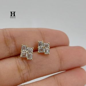 <b>Emerald</b> Cut Diamond Cluster <b>Stud</b> Earrings – 14k Gold with Certified Diamonds – Fine Jewelry Manufacturer - Product Image 3