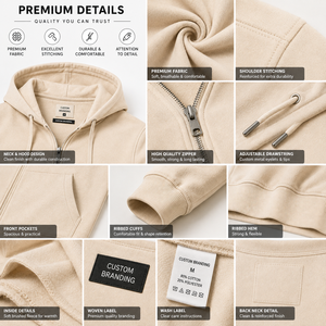 Sweat-shirt à capuche zippé intégral respirant en molleton de coton premium pour homme, personnalisable, marque privée, fabricant OEM ODM en gros - Product Image 5