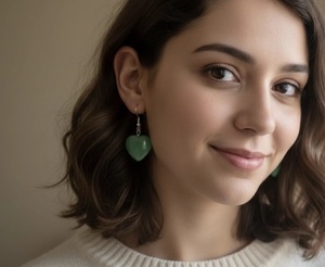 Boucles d'oreilles pendantes en pierres précieuses naturelles en forme de cœur, avec pierres polies en forme de cœur et design à crochet métallique - Product Image 4
