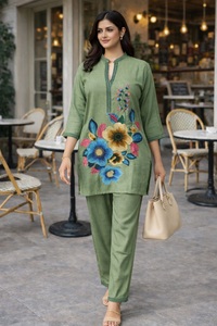 Ensemble coordonné Pista pour femme, très demandé, manches courtes, 2 pièces, en poly-linens et coton, écologique, toutes saisons, pour la maison et les soirées - Product Image 5