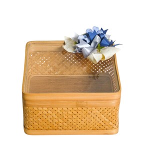 Handmade Bamboo <b>Gift</b> <b>Box</b> with <b>Clear</b> Glass <b>Lid</b> Woven Storage Basket for Wedding Party Favors and Food Display Decoration - Product Image 1
